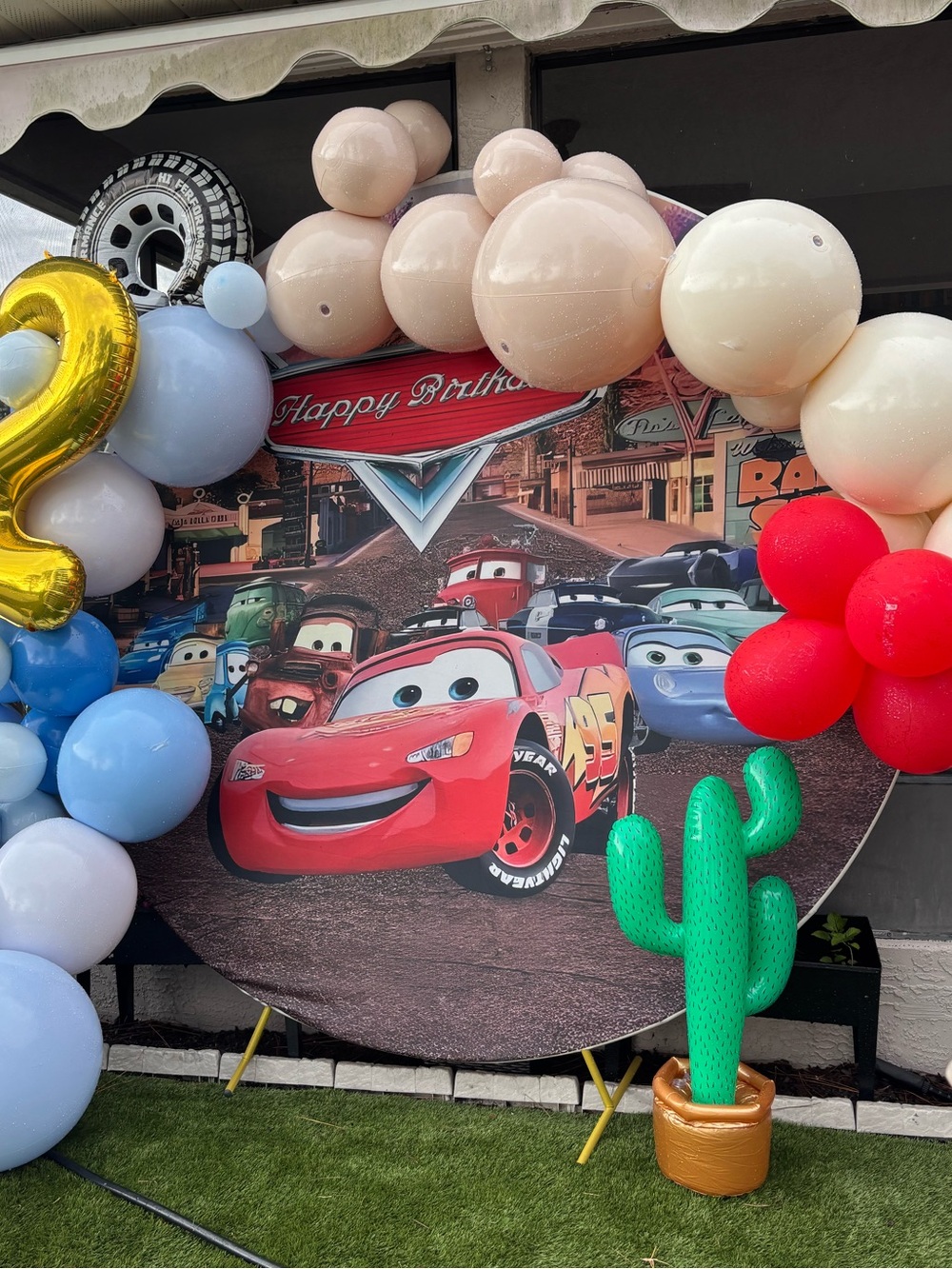 Disney Pixar Cars Party Backdrop with Red Race Car Design